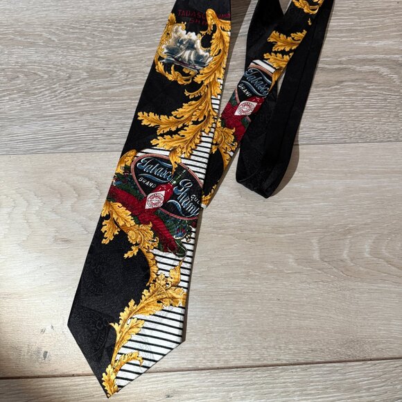 Tabasco Gulf Shrimp Mens Red Blue White Black Striped Tie - Picture 5 of 5